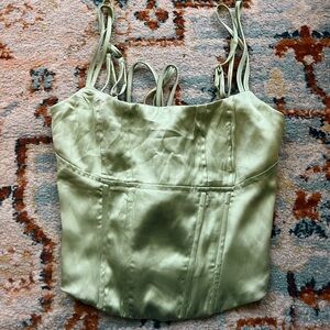 Princess Polly tie up Corset Top in silky green